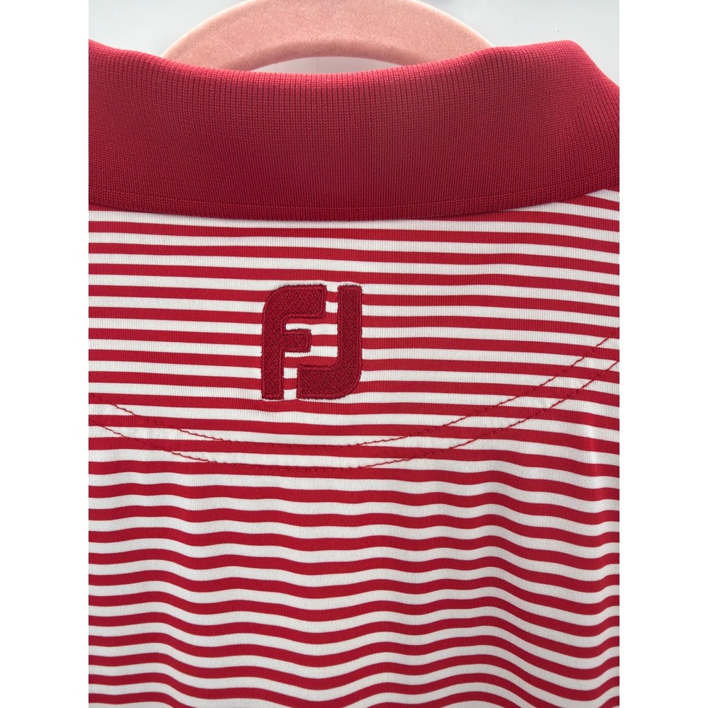 FootJoy Mens ProDry Golf Polo Shirt Red White Striped Short Sleeve‎ Large 1390 - Picture 4 of 7